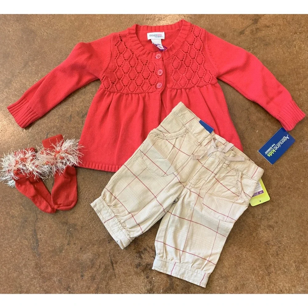 Genuine Kids from Oshkosh Girls 3 Piece Outfit 24 Months New with Tags Red Beige